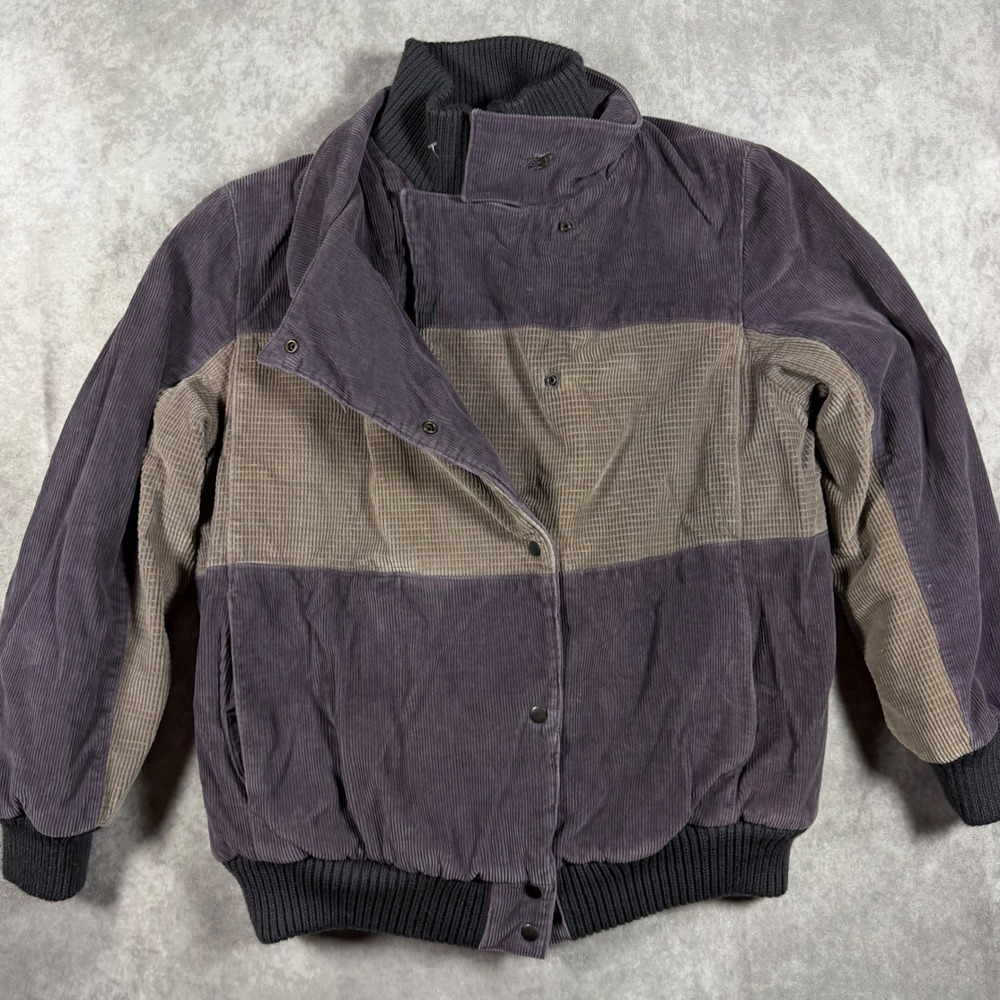David Benjamin Vintage Corduroy Bomber Jacket Men M Purple Plaid Lined 80s Retro